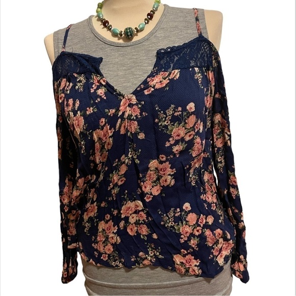 Rewind Blue Floral Off the Shoulder Top Size Small - Picture 1 of 6